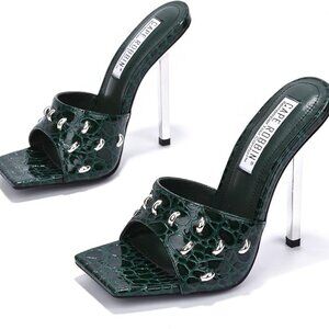 Green Tennon Slip On Heel by CAPE ROBBIN Green Silver Crocodile Padded Stud 8.5